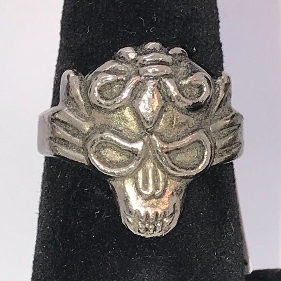 Pewter Double Mask Ring, Size 11 - Picture 1 of 6